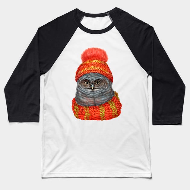 Owl in a hat and scarf. Baseball T-Shirt by Magical Forest